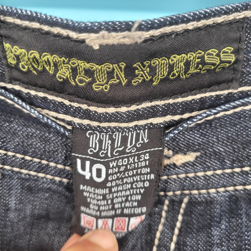 Brooklyn Xpress Jeans Mens 40 Y2K Baggy Eagle Graphic Dark Wash Denim streetwear - Picture 9 of 9